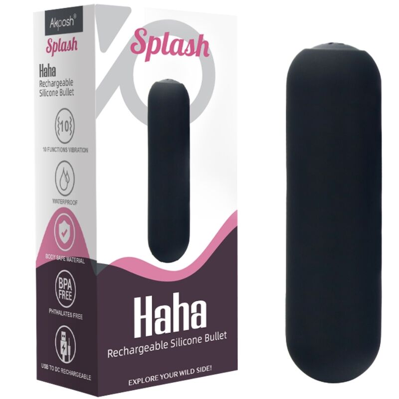 ARMONY - SPLASH HAHA VIBRATOR BULLET SILICONE 10 VIBRATIONS 75 X 19 CM BLACK - Amore24