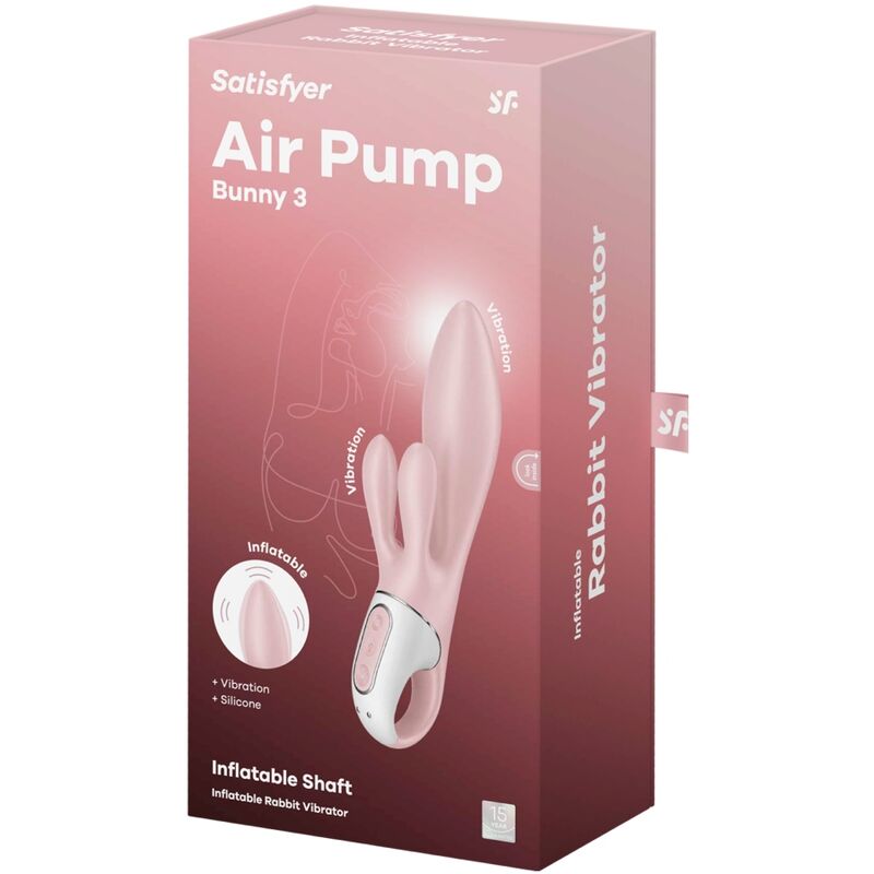 SATISFYER - AIR PUMP BUNNY 3 INFLATABLE RABBIT VIBRATOR PINK - Amore24