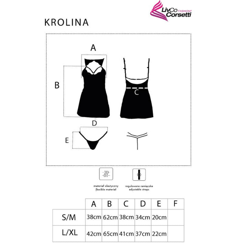 LIVCO CORSETTI FASHION - KROLINA LC 90734 CHEMISE + THONG BLACK L/XL - Amore24