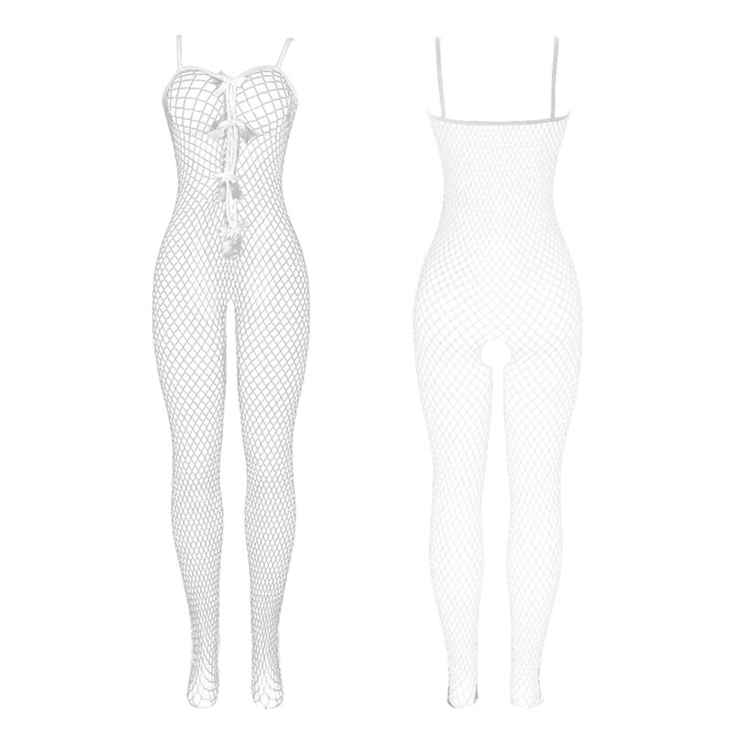 SUBBLIME - 951740 BODYSTOCKING WHITE FISHNET CROTCHLESS WITH BOWS ONE SIZE - Amore24