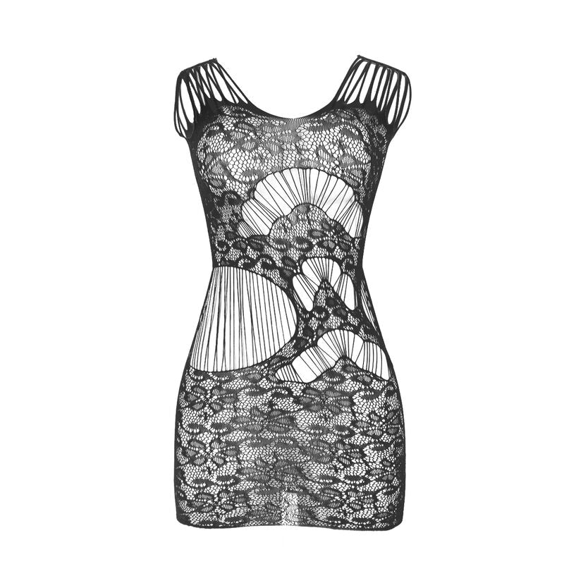 SUBBLIME - 951771 LONG DRESS WITH OPEN BACK WITH FISHNET BLACK ONE SIZE - Amore24