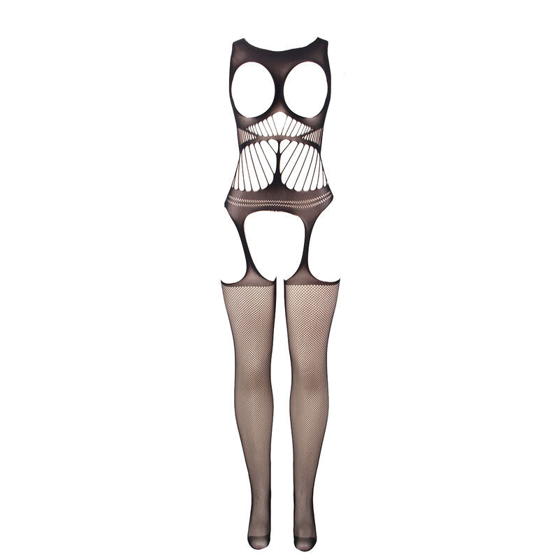 SUBBLIME - 951900 FISHNET CROTCHLESS BODYSTOCKING WITH CUP AND OPEN SHOULDERS BLACK ONE SIZE - Amore24