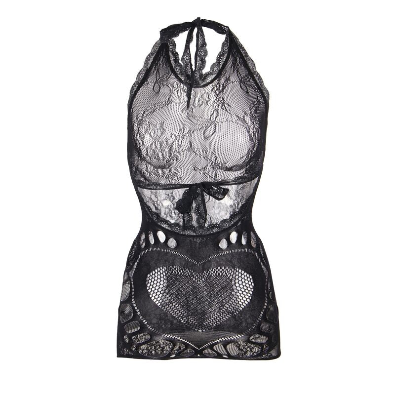 SUBBLIME - 952075 SHORT FISHNET DRESS WITH BACK BACK AND HEART DETAIL BLACK ONE SIZE - Amore24