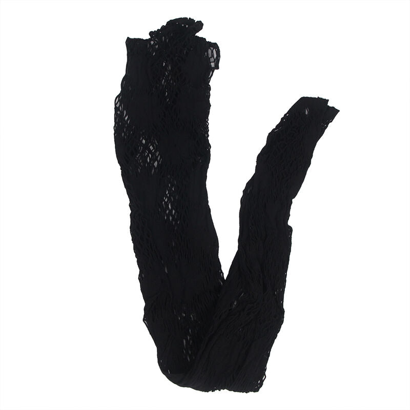 SUBBLIME - 952129 FISHNET BODYSTOCKING WITH DRESS DESIGN AND FLORAL DETAILS BLACK ONE SIZE - Amore24