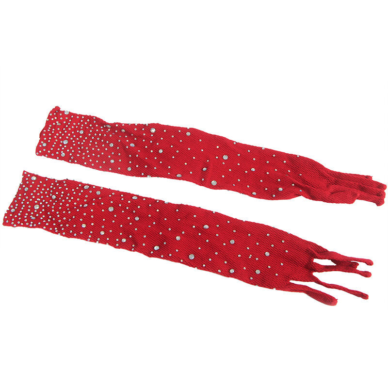 SUBBLIME - 952181 FISHNET BODYSTOCKING WITH GLOVES AND DIAMONDS RED ONE SIZE - Amore24
