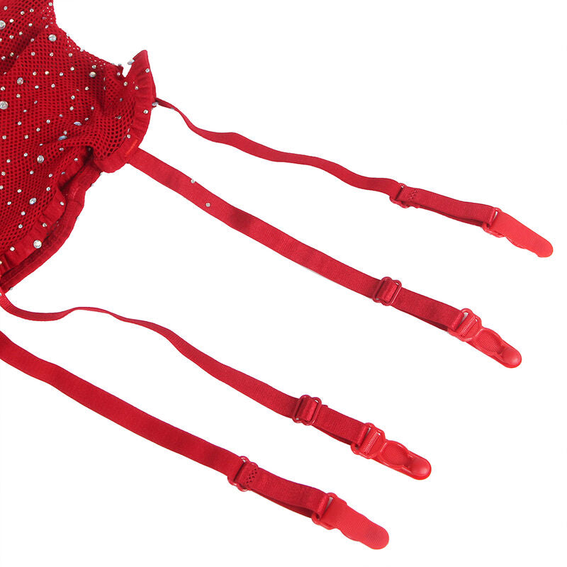 SUBBLIME - 952181 FISHNET BODYSTOCKING WITH GLOVES AND DIAMONDS RED ONE SIZE - Amore24