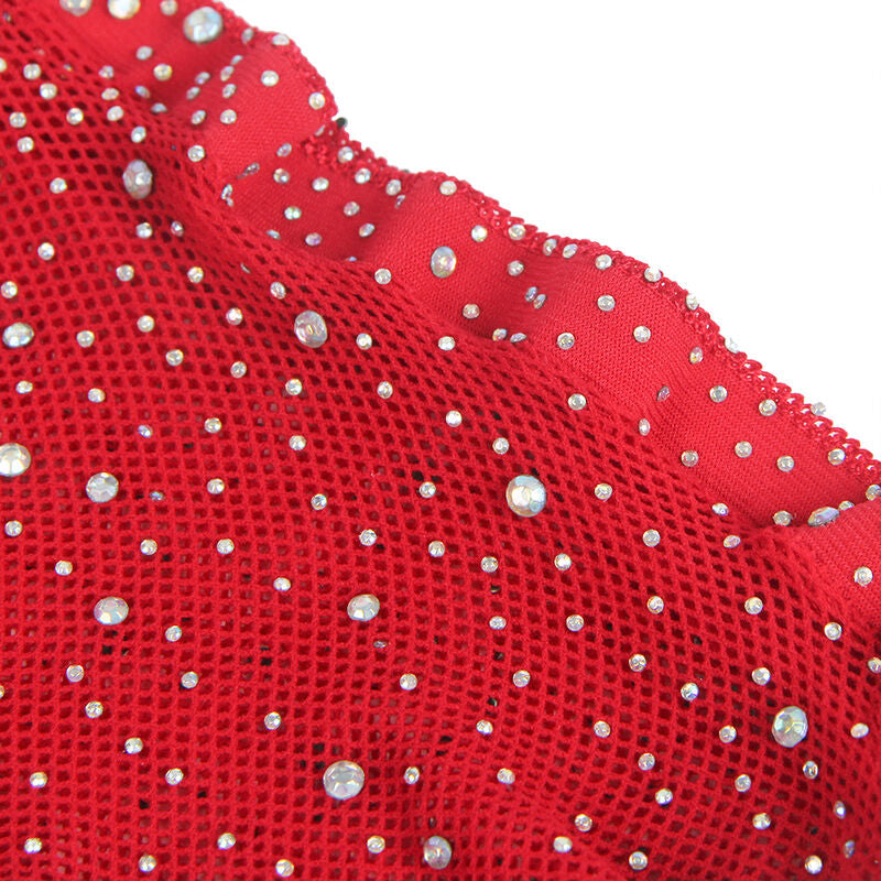 SUBBLIME - 952181 FISHNET BODYSTOCKING WITH GLOVES AND DIAMONDS RED ONE SIZE - Amore24