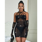 SUBBLIME - 952235 FISHNET DRESS WITH RHINESTONES BLACK ONE SIZE - Amore24