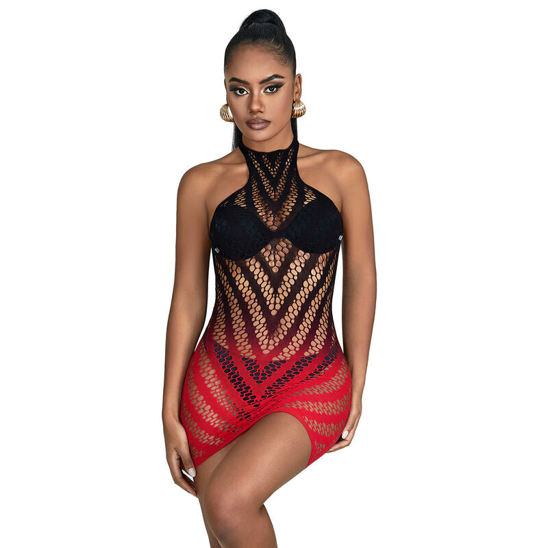 SUBBLIME - 952242 RED AND BLACK DEGRADED ELASTIC FISHNET DRESS ONE SIZE - Amore24