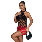 SUBBLIME - 952242 RED AND BLACK DEGRADED ELASTIC FISHNET DRESS ONE SIZE - Amore24