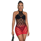 SUBBLIME - 952242 RED AND BLACK DEGRADED ELASTIC FISHNET DRESS ONE SIZE - Amore24