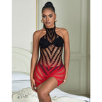 SUBBLIME - 952242 RED AND BLACK DEGRADED ELASTIC FISHNET DRESS ONE SIZE - Amore24