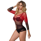 SUBBLIME - 952259 RED AND BLACK GRADIENT LONG SLEEVE ELASTIC FISHNET DRESS ONE SIZE - Amore24