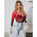 SUBBLIME - 952259 RED AND BLACK GRADIENT LONG SLEEVE ELASTIC FISHNET DRESS ONE SIZE - Amore24