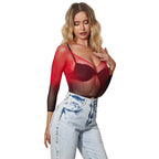 SUBBLIME - 952259 RED AND BLACK GRADIENT LONG SLEEVE ELASTIC FISHNET DRESS ONE SIZE - Amore24