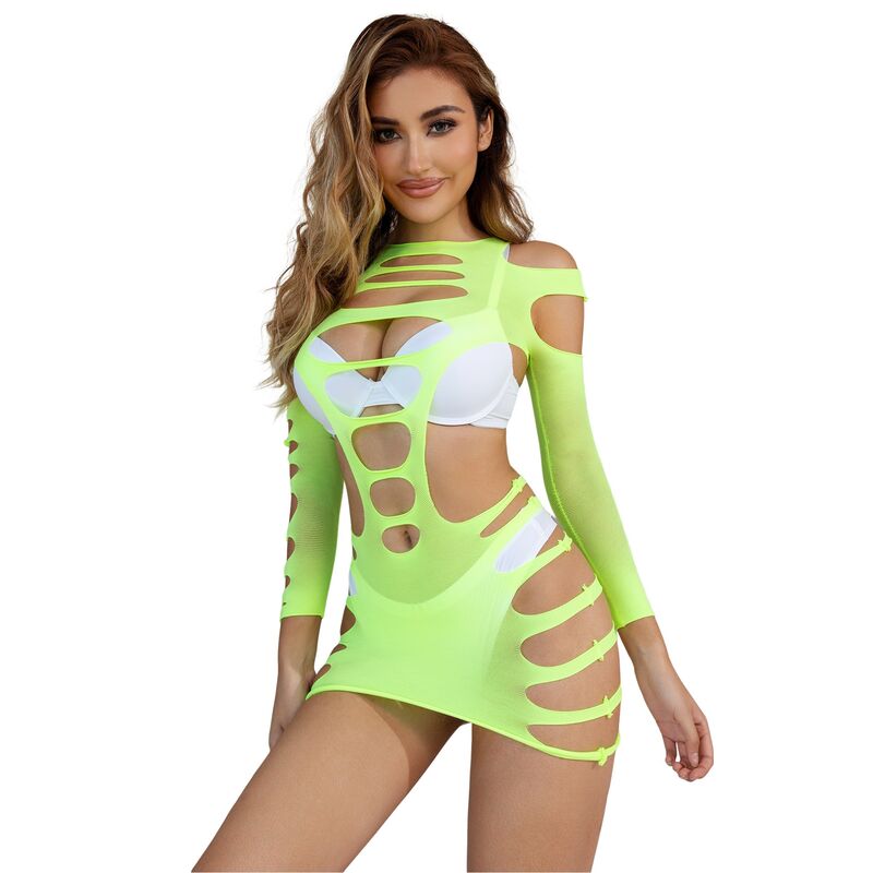 SUBBLIME - 952280 GREEN LONG SLEEVE ELASTIC FISHNET DRESS ONE SIZE - Amore24