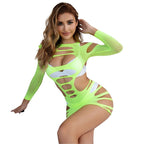 SUBBLIME - 952280 GREEN LONG SLEEVE ELASTIC FISHNET DRESS ONE SIZE - Amore24
