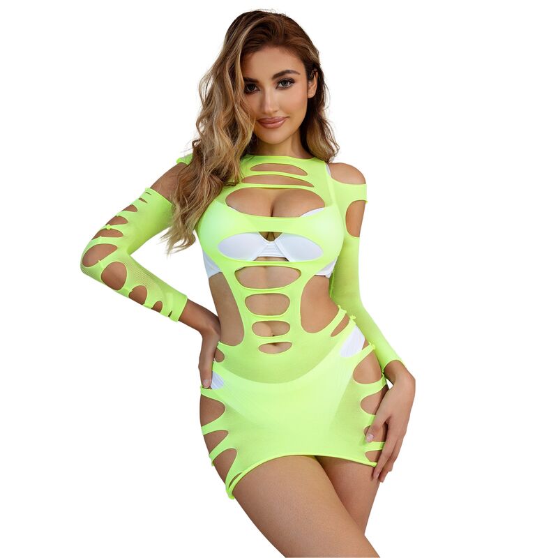SUBBLIME - 952280 GREEN LONG SLEEVE ELASTIC FISHNET DRESS ONE SIZE - Amore24