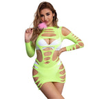 SUBBLIME - 952280 GREEN LONG SLEEVE ELASTIC FISHNET DRESS ONE SIZE - Amore24