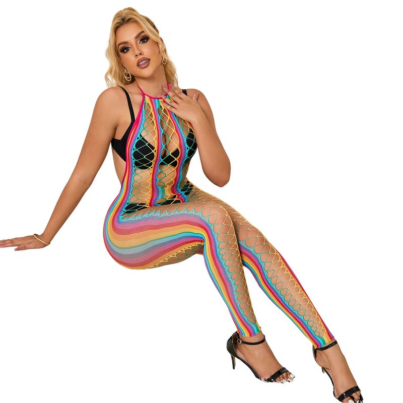 SUBBLIME - 952358 RAINBOW HALTER NECK FISHNET DRESS ONE SIZE - Amore24