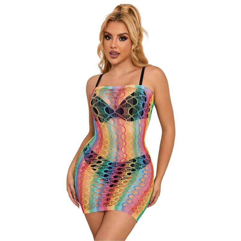 SUBBLIME - 952365 RAINBOW BARE SHOULDER FISHNET DRESS ONE SIZE - Amore24