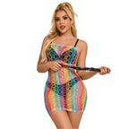 SUBBLIME - 952365 RAINBOW BARE SHOULDER FISHNET DRESS ONE SIZE - Amore24