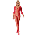 SUBBLIME - 952419 FISHNET BODYSTOCKING WITH DIAMONDS LONG SLEEVE RED ONE SIZE - Amore24