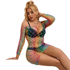 SUBBLIME - 952426 RAINBOW LONG SLEEVE FISHNET DRESS ONE SIZE - Amore24