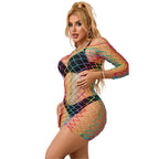SUBBLIME - 952426 RAINBOW LONG SLEEVE FISHNET DRESS ONE SIZE - Amore24