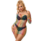 SUBBLIME - 952426 RAINBOW LONG SLEEVE FISHNET DRESS ONE SIZE - Amore24