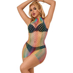 SUBBLIME - 952433 RAINBOW HIGH NECK SLEEVELESS FISHNET DRESS ONE SIZE - Amore24