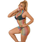 SUBBLIME - 952433 RAINBOW HIGH NECK SLEEVELESS FISHNET DRESS ONE SIZE - Amore24