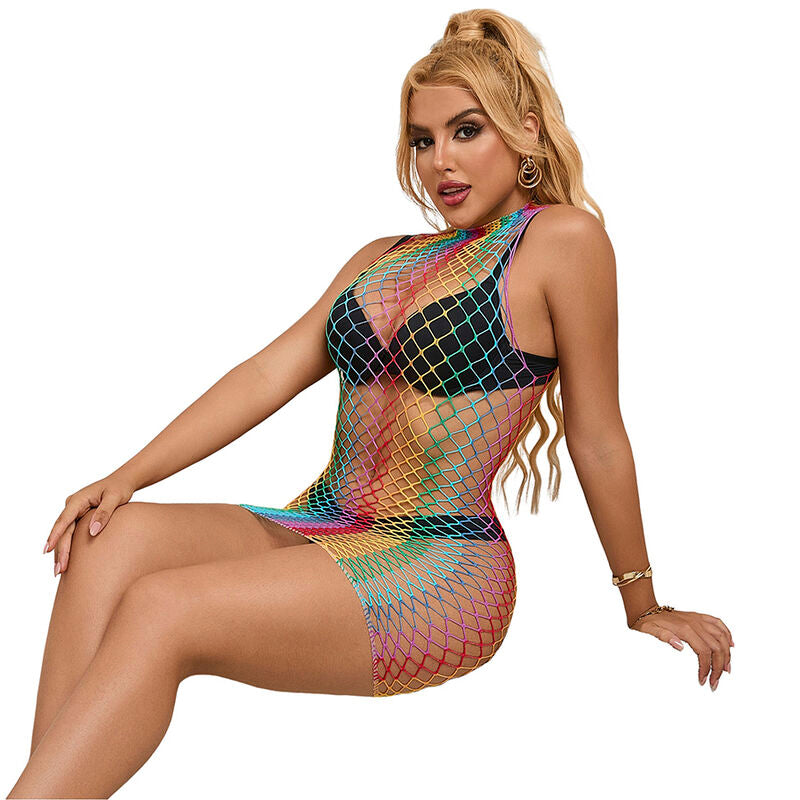 SUBBLIME - 952433 RAINBOW HIGH NECK SLEEVELESS FISHNET DRESS ONE SIZE - Amore24