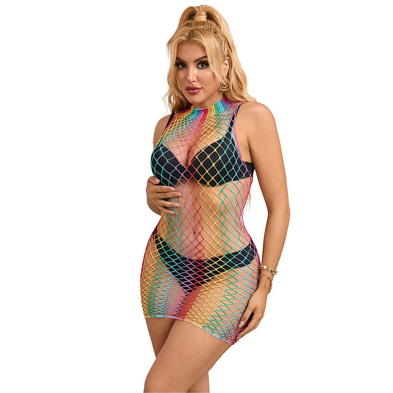 SUBBLIME - 952433 RAINBOW HIGH NECK SLEEVELESS FISHNET DRESS ONE SIZE - Amore24
