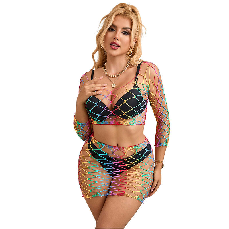 SUBBLIME - 952440 2-PIECE FISHNET SET LONG SLEEVE RAINBOW ONE SIZE - Amore24