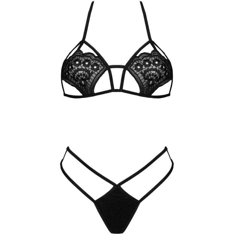 LIVCO CORSETTI FASHION - JIMENA LC 20216 BRA + THONG BLACK ONE SIZE - Amore24