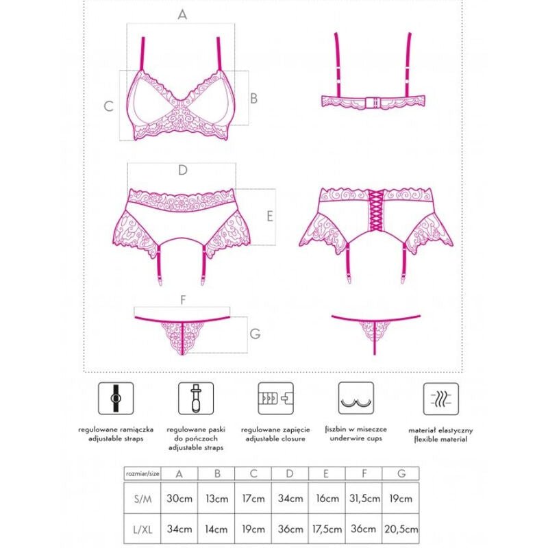 LIVCO CORSETTI FASHION - NAHIR LC 20214 BRA + PANTY + GARTER BELT L/XL - Amore24
