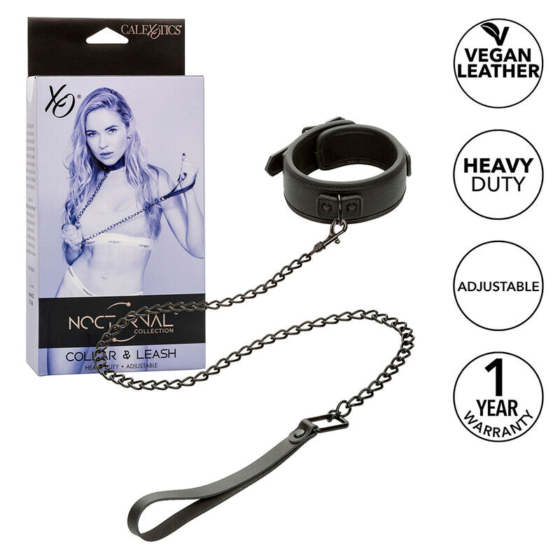 CALEXOTICS - NOCTURNAL COLLAR & LEASH LEATHER ADJUSTABLE BLACK - Amore24