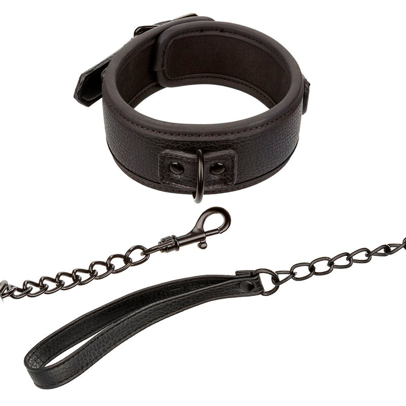 CALEXOTICS - NOCTURNAL COLLAR & LEASH LEATHER ADJUSTABLE BLACK - Amore24