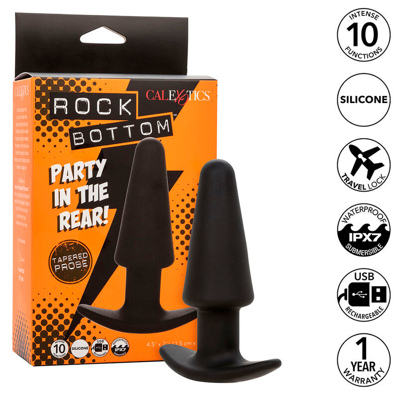 CALEXOTICS - ROCK BOTTOM TAPERED ANAL PLUG 10 VIBRACIONES SILICONE BLACK - Amore24