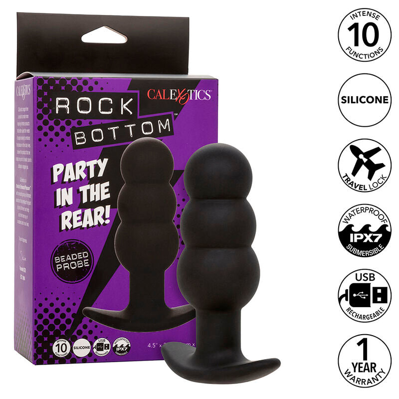 CALEXOTICS - ROCK BOTTOM BEADED ANAL PLUG 10 VIBRATIONS SILICONE BLACK - Amore24