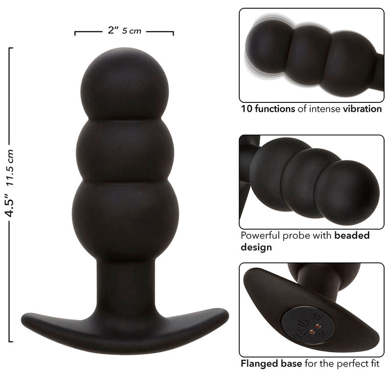 CALEXOTICS - ROCK BOTTOM BEADED ANAL PLUG 10 VIBRATIONS SILICONE BLACK - Amore24