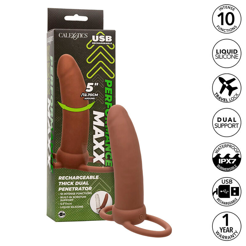 CALEXOTICS - MAXX THICK DUAL PENETRATOR 10 VIBRATIONS BROWN - Amore24