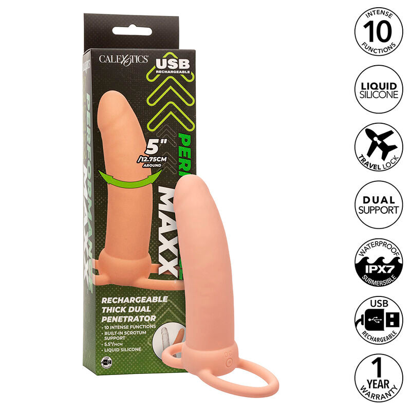 CALEXOTICS - MAXX THICK DUAL PENETRATOR 10 VIBRATIONS FLESH - Amore24