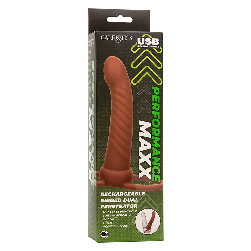 CALEXOTICS - MAXX RIBBED DUAL PENETRATOR 10 VIBRATIONS BROWN - Amore24