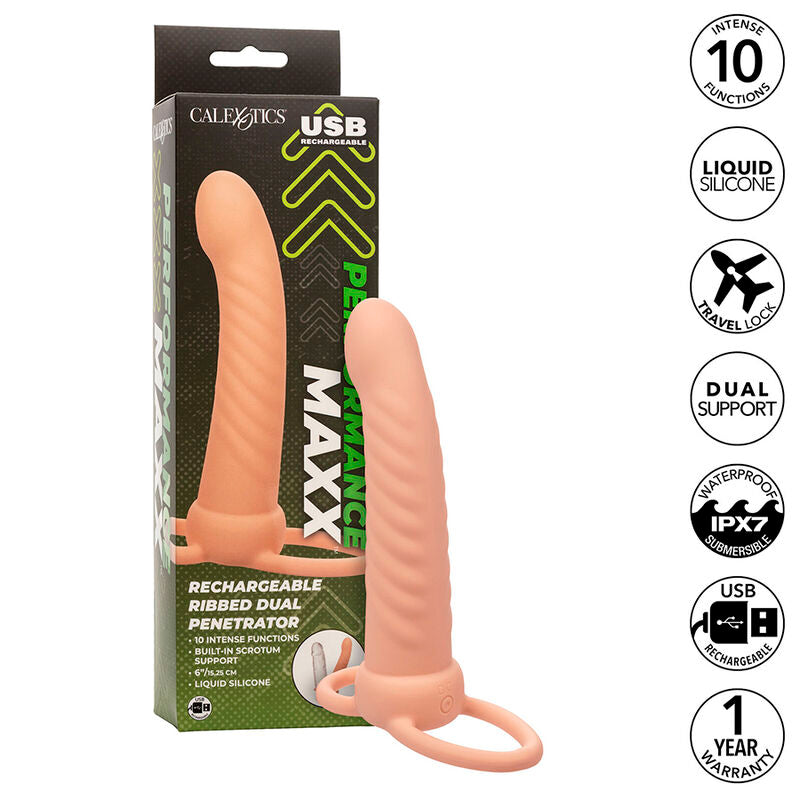 CALEXOTICS - MAXX RIBBED DUAL PENETRATOR 10 VIBRATIONS FLESH - Amore24