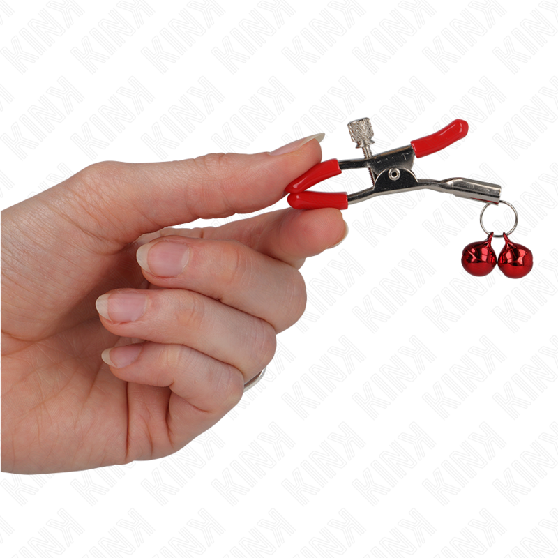 KINK - RED DOUBLE BELL NIPPLE CLAMP RED 6 CM - Amore24
