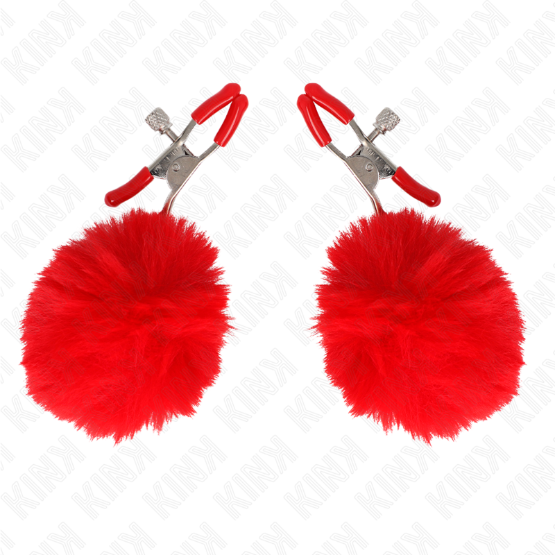 KINK - FAUX FUR BALL NIPPLE CLAMP RED 6 CM - Amore24