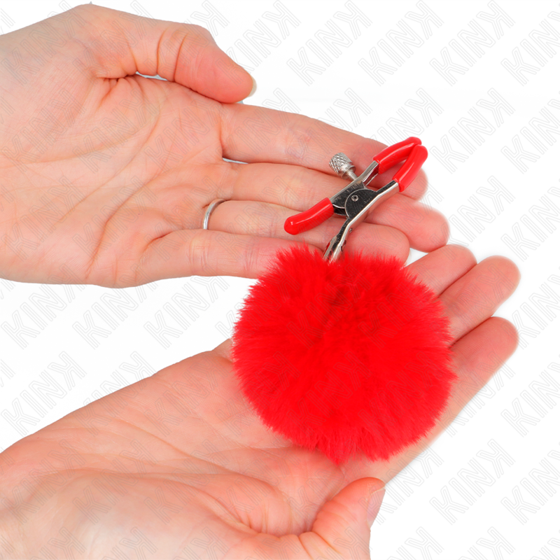 KINK - FAUX FUR BALL NIPPLE CLAMP RED 6 CM - Amore24