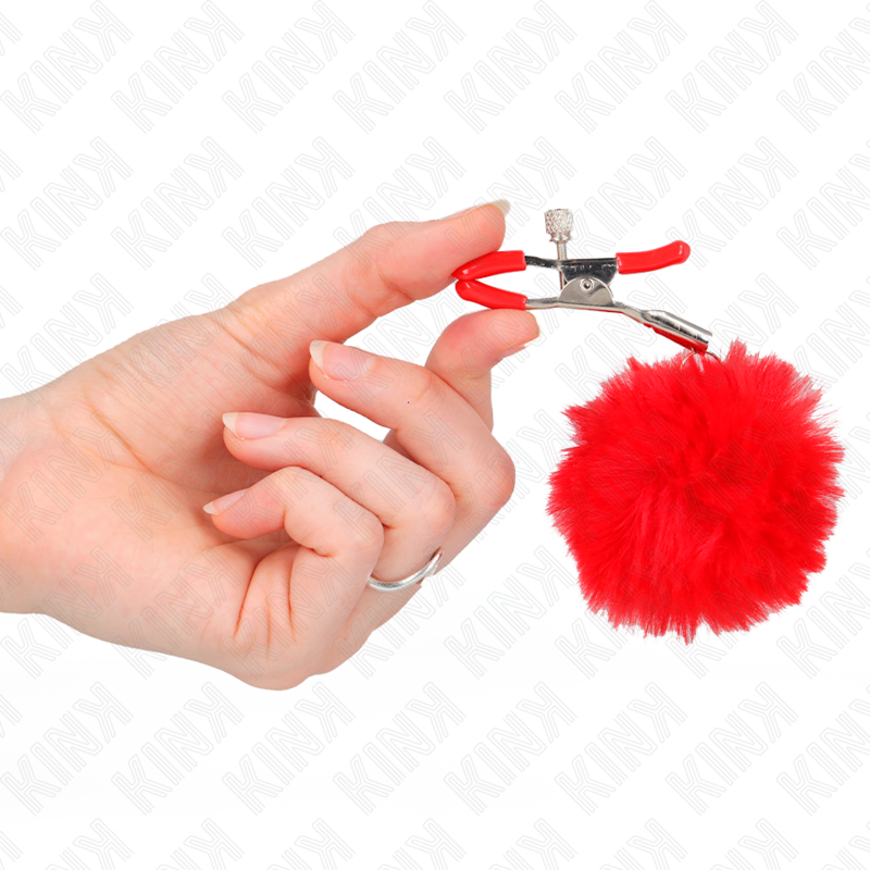 KINK - FAUX FUR BALL NIPPLE CLAMP RED 6 CM - Amore24